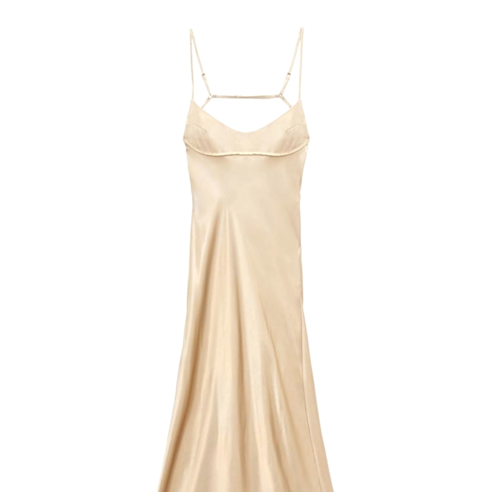Zara Satin Cutout Dress Champagne Gold Viral